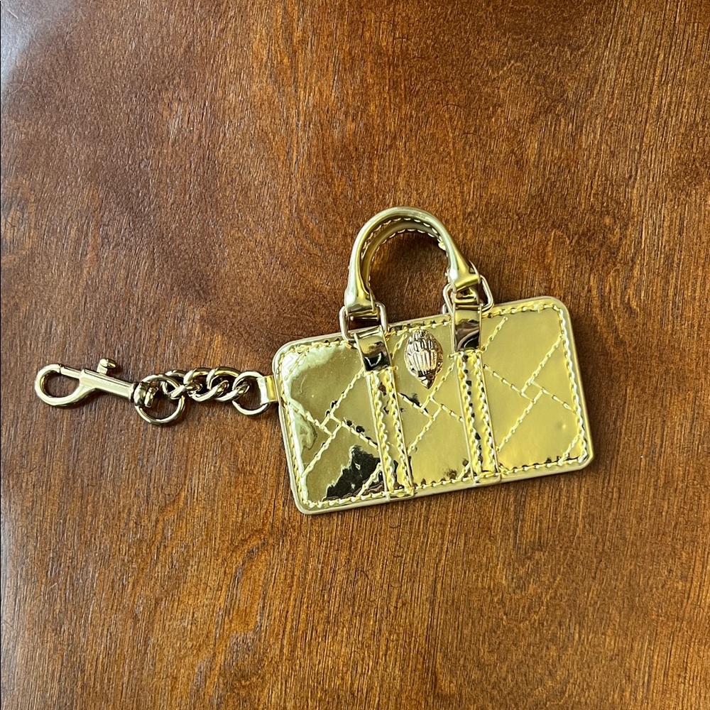 Kurt Geiger Metallic Gold Quilted Mini Bag Keyring